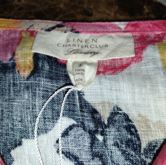 Charter Club  NWOT Luxury Linen Floral Beaded Tunic size Large Linen - Picture 3 of 3